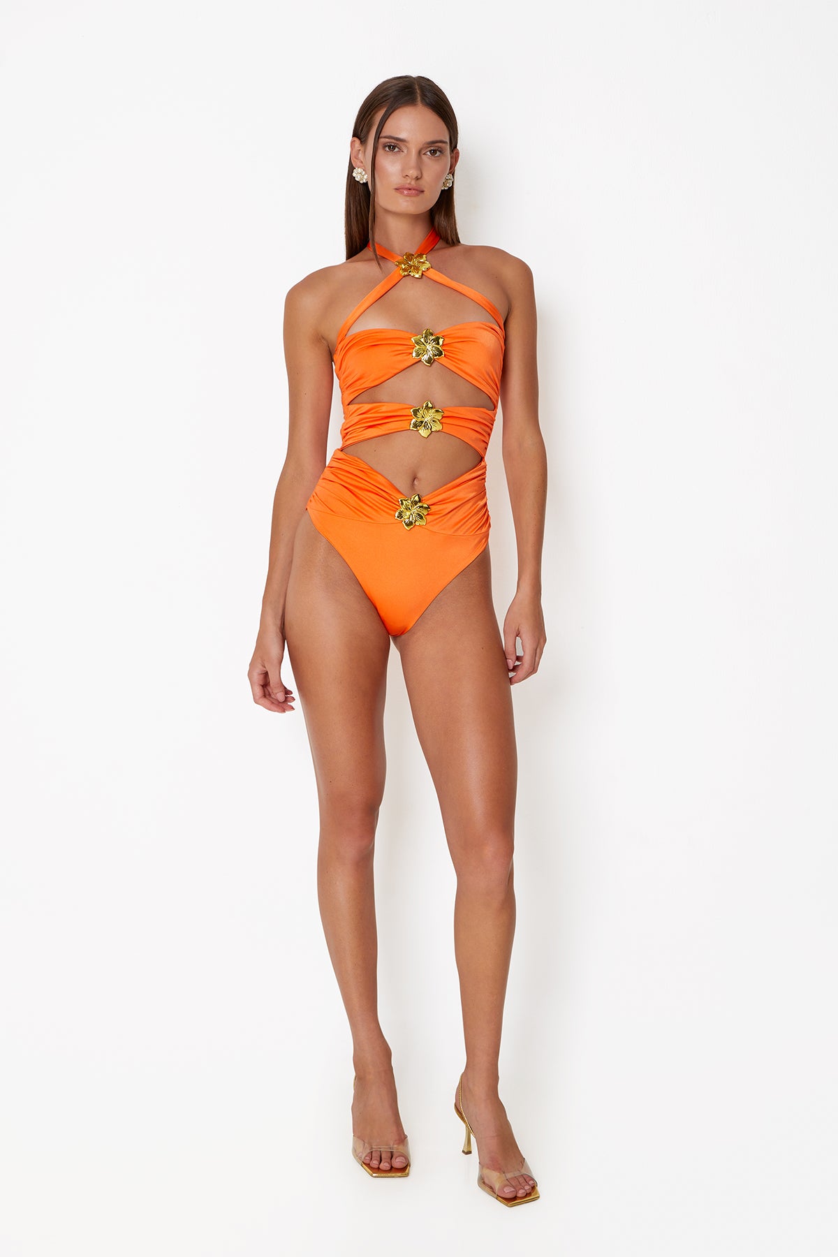 'Diamond' Cut Out Swimsuit - Orange