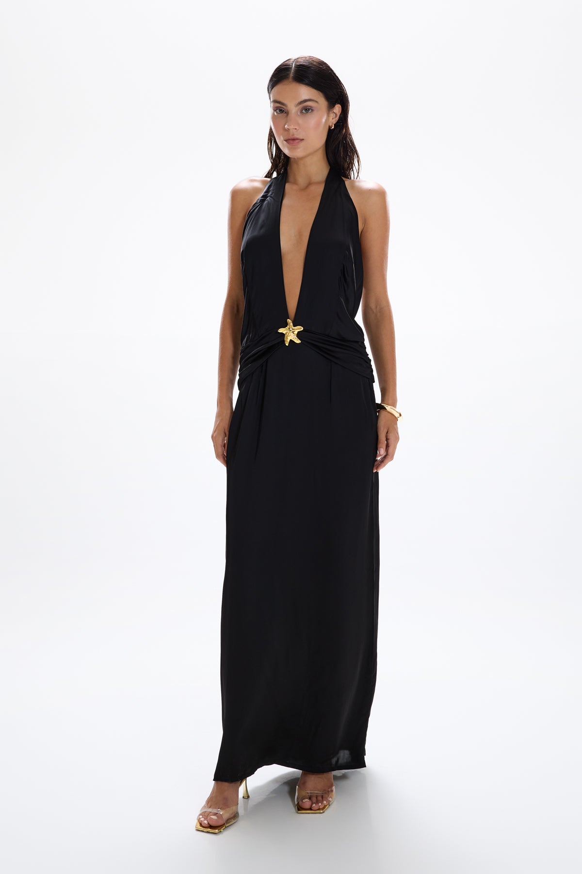 'Neptune' Halter Dress - Black