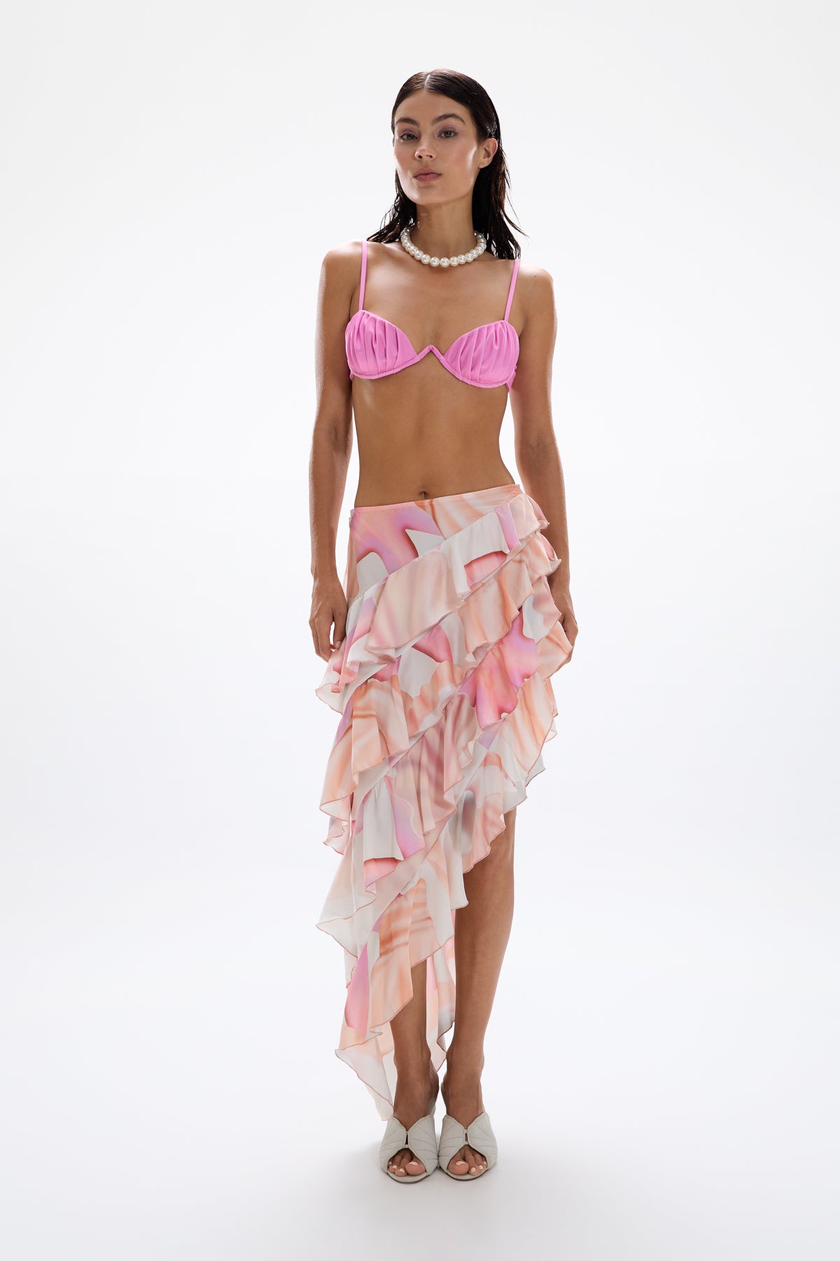 'Spiral' Ruffle Skirt - Tahiti Pink