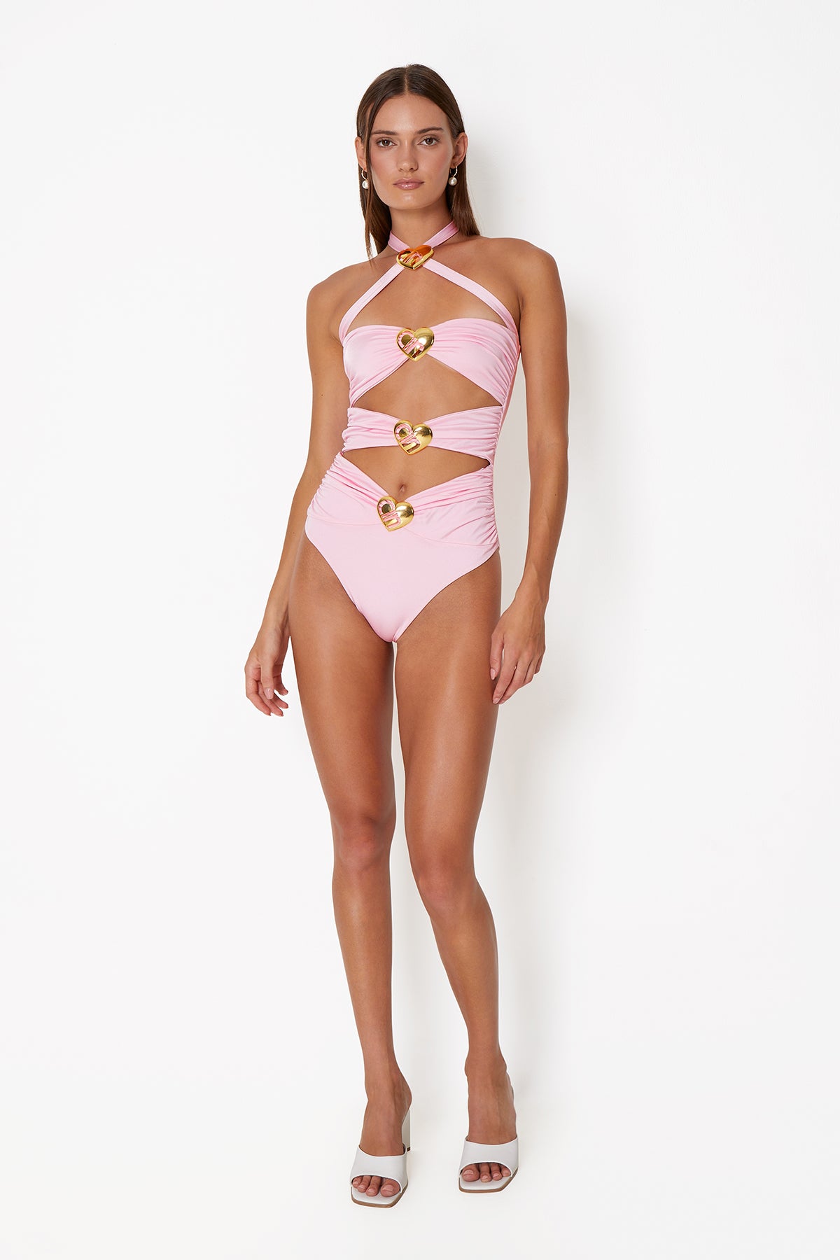 'Diamond' Heart Cut Out Swimsuit - Ballet Pink