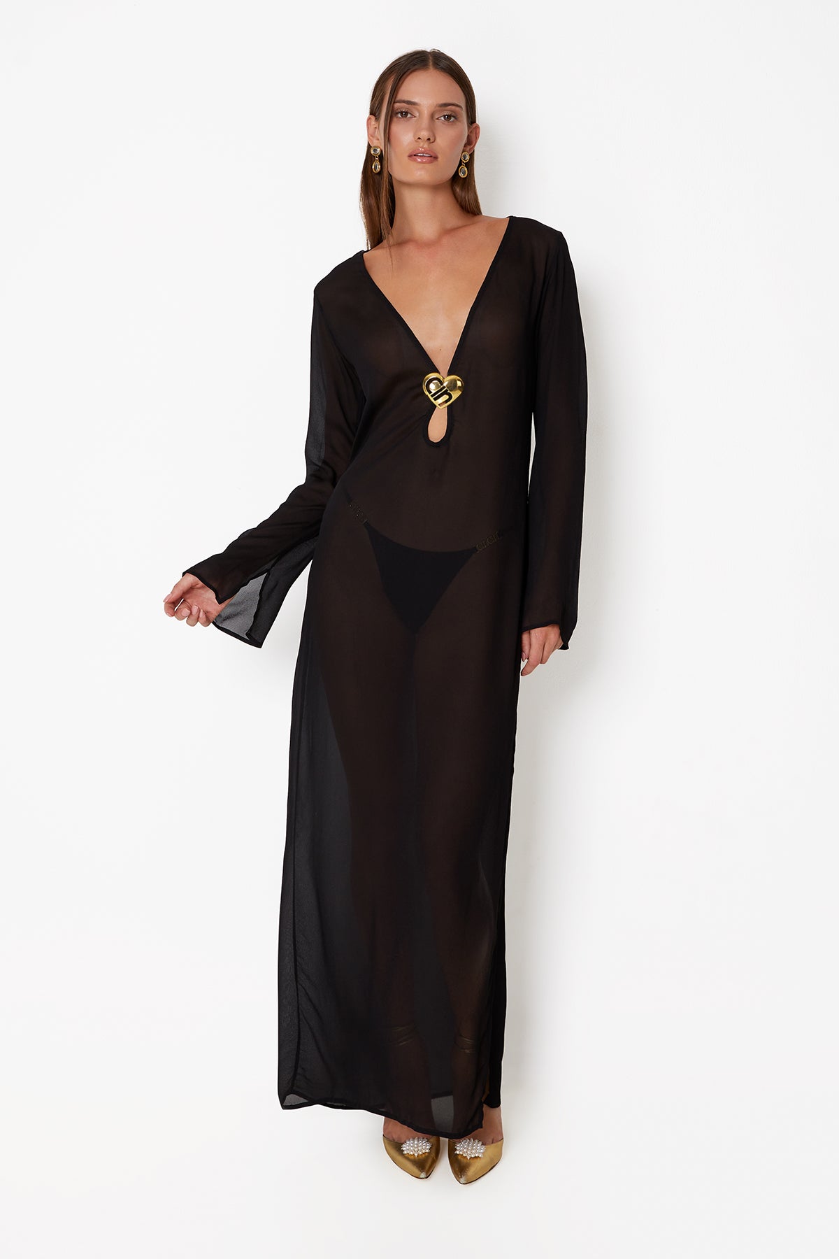 'Hotline' Heart Maxi Dress - Black