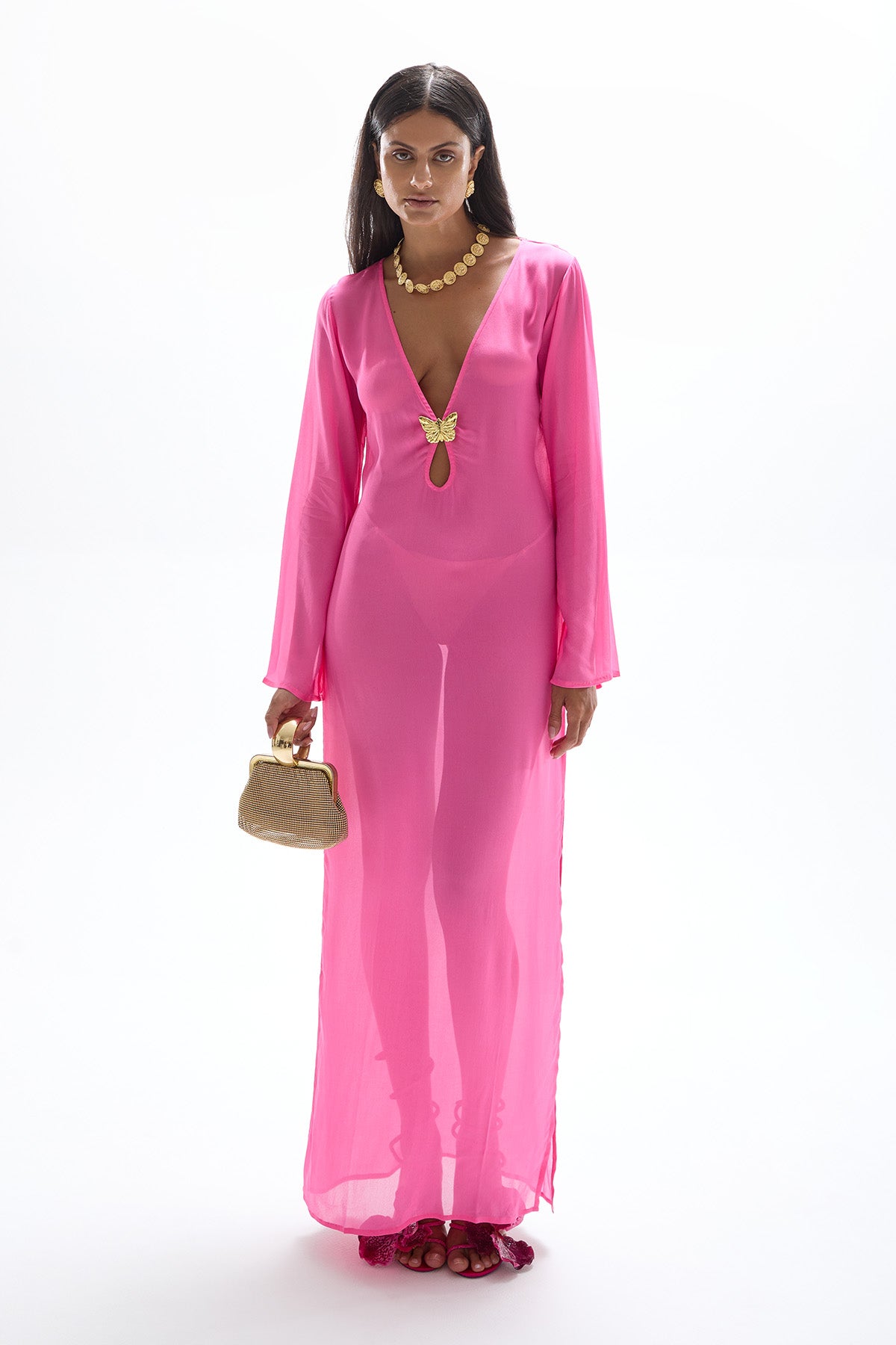 'Hotline' Butterfly Maxi Dress - Barbie