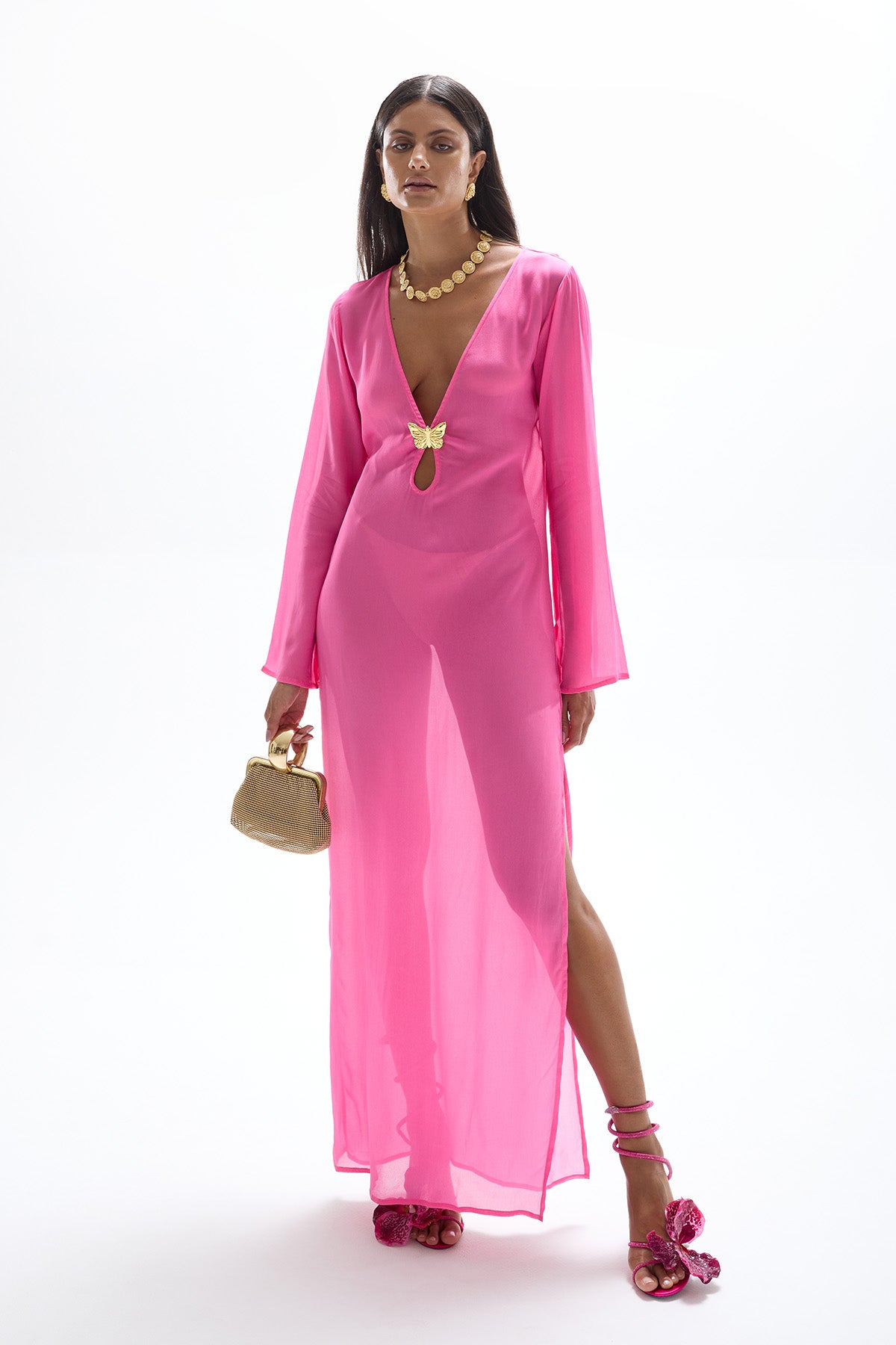 'Hotline' Butterfly Maxi Dress - Barbie