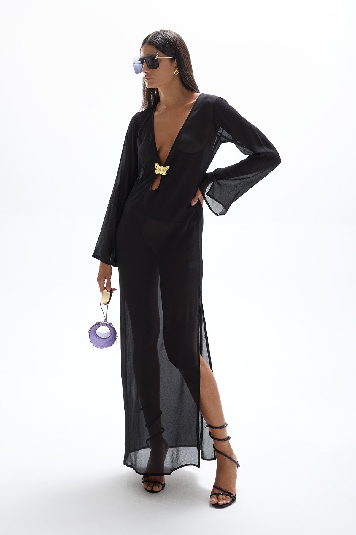 'Hotline' Butterfly Maxi Dress - Black