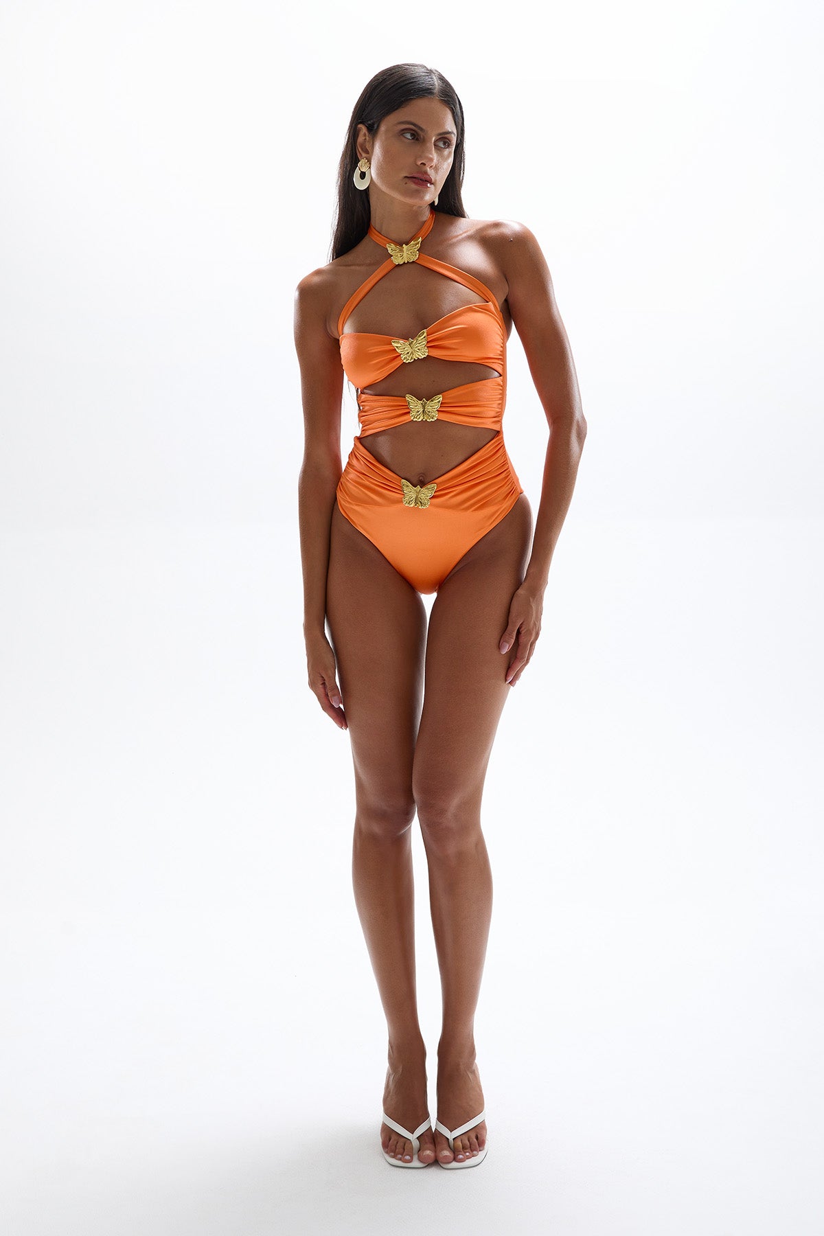 'Diamond' Butterfly Cut Out Swimsuit - Orange