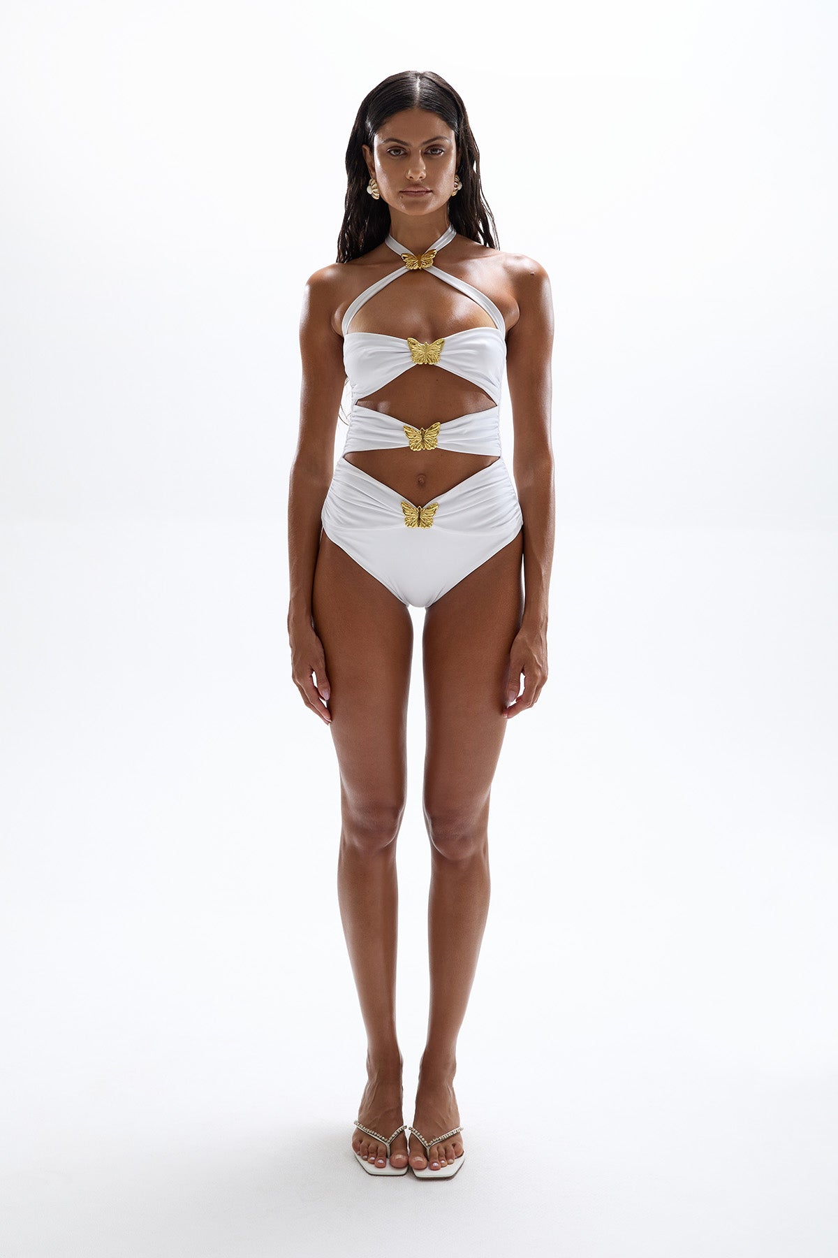 'Diamond' Butterfly Cut Out Swimsuit - Pearl