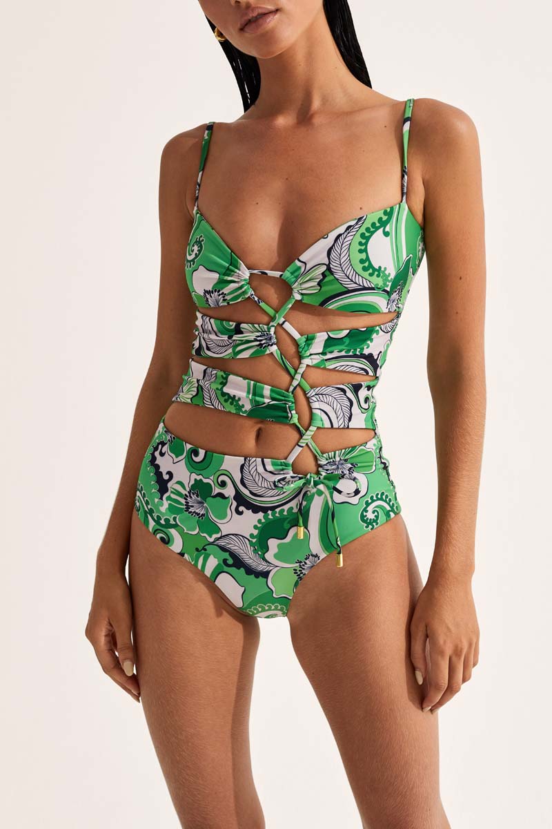 'Aqua' Drawstring Swimsuit - Fern